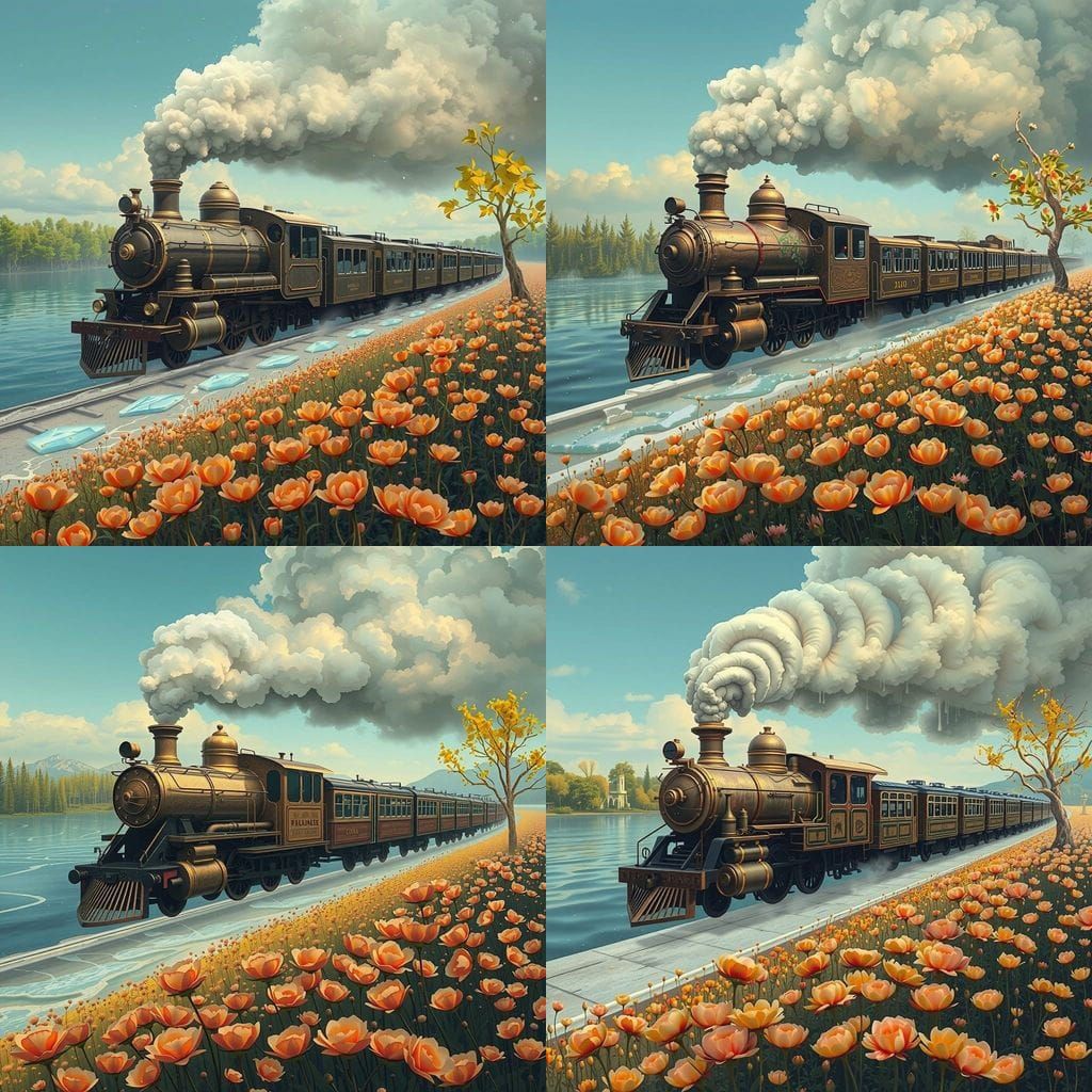 Train Moves Through Dreamlike Landscapes in Mid-Air