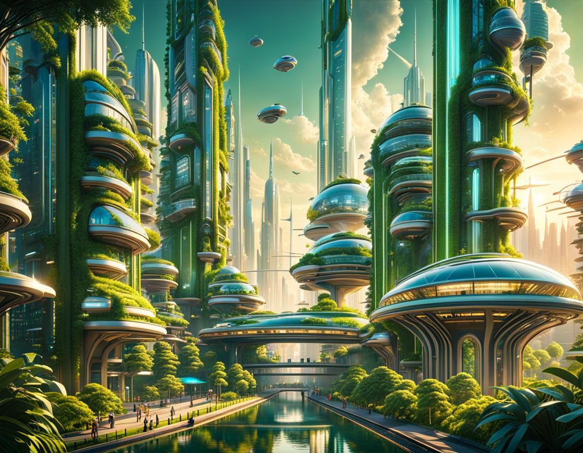 Utopian City of the Future at Magic Hour