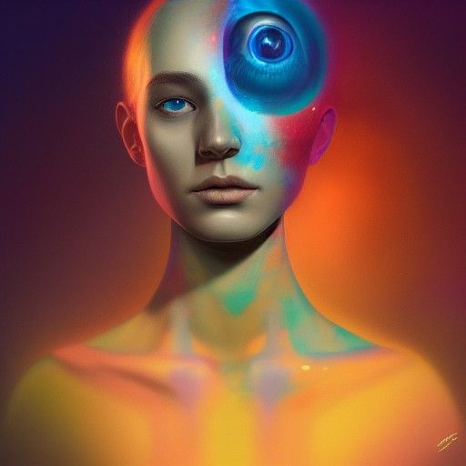 Psychedelic Shoulder Portrait in Conceptual Art Style