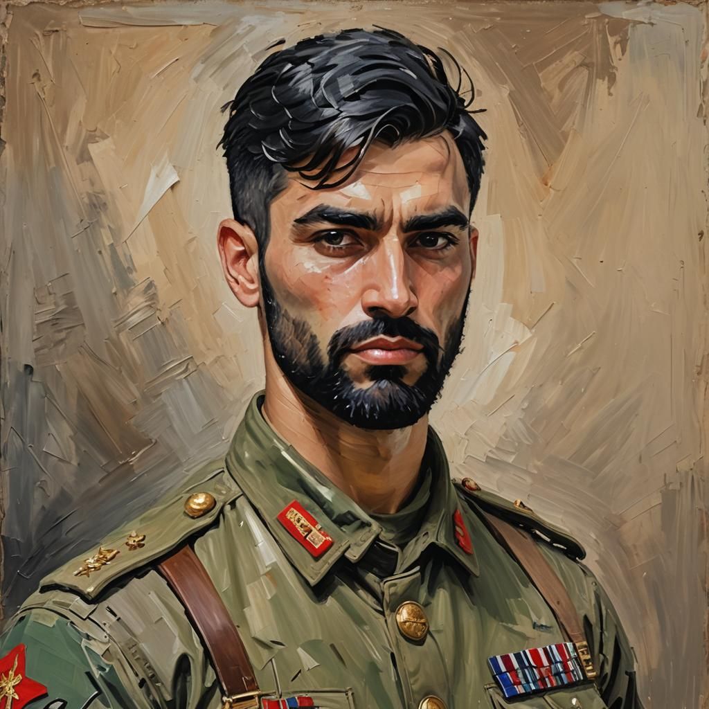 Handsome Soldier Portrait as Impasto Oil Painting