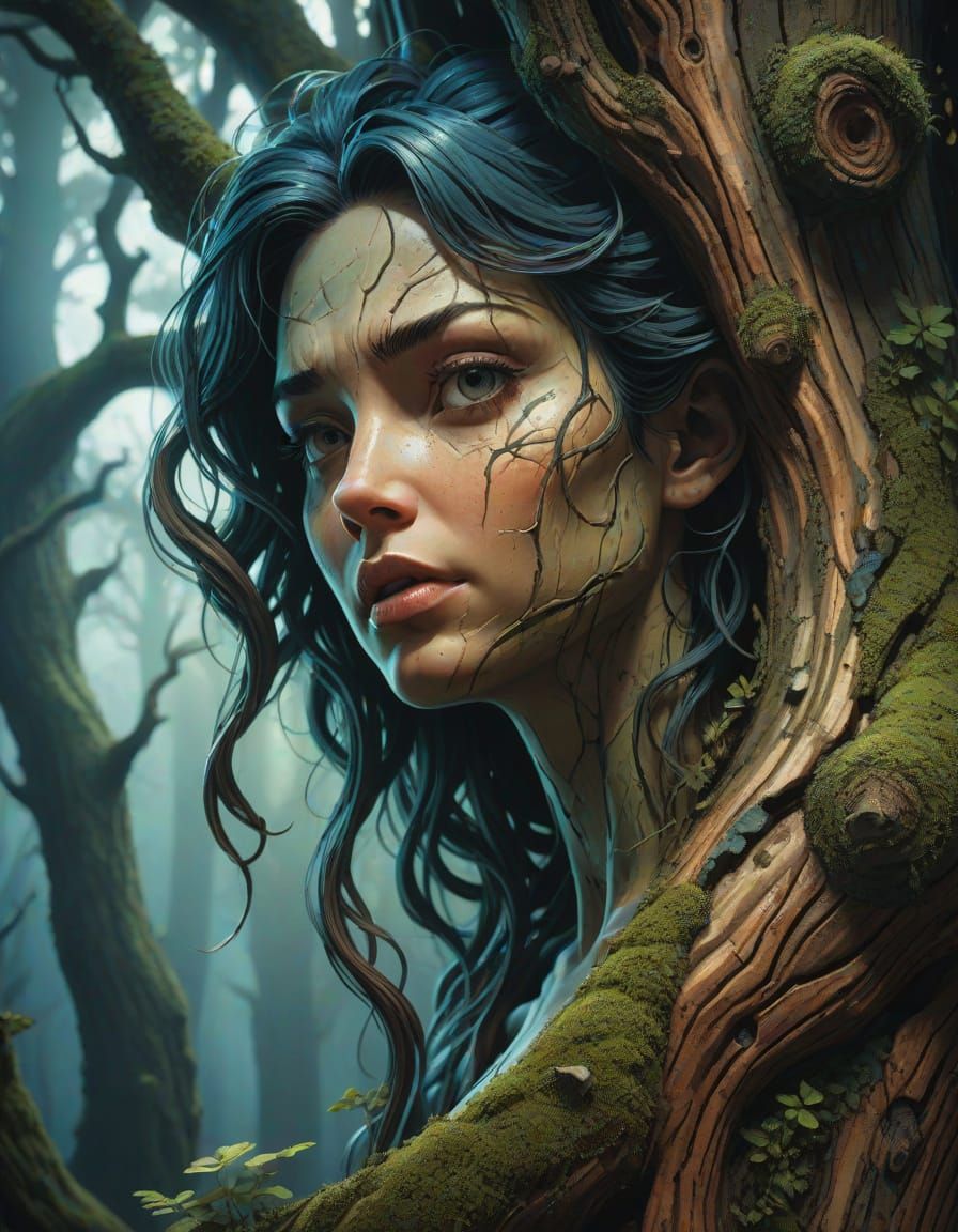 Ethereal Tree Portrait in Comic Book Style