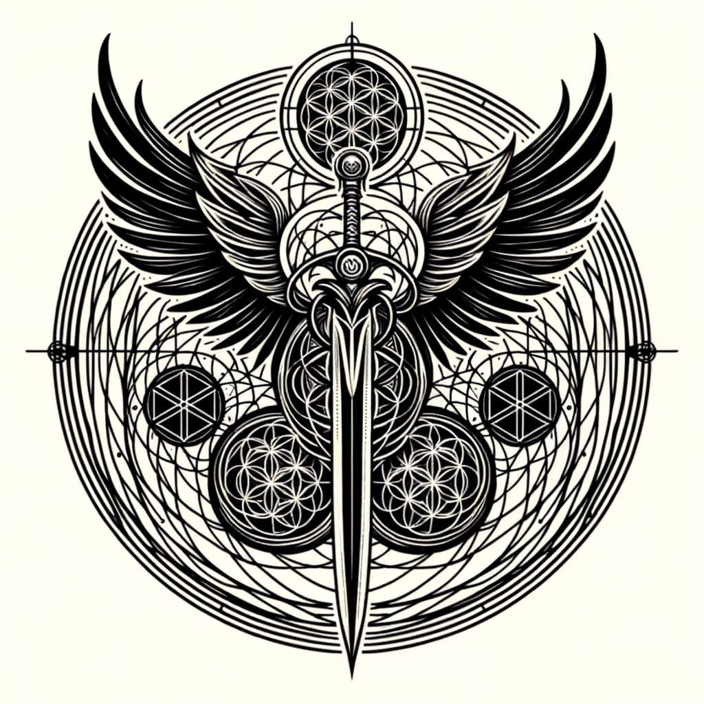 Sacred Warrior Glyph in Black Ink