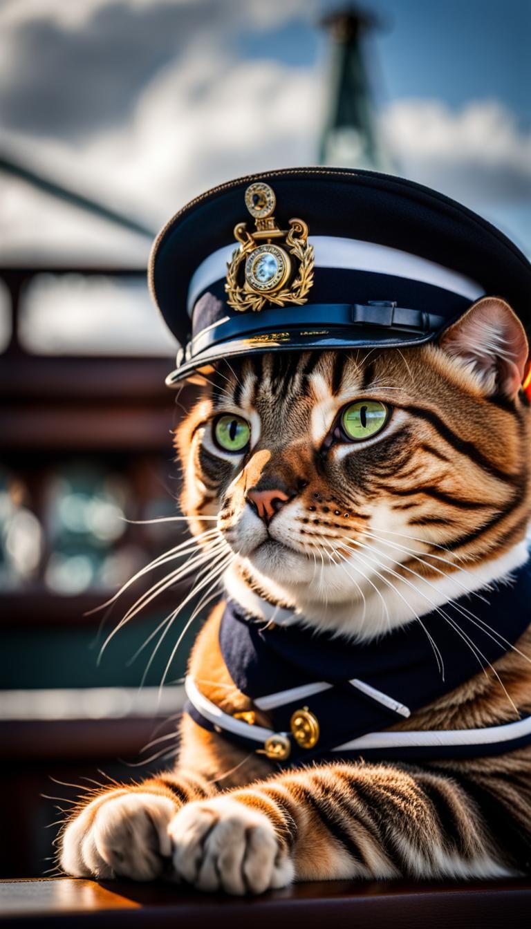 Cat Captain on the Titanic Bridge