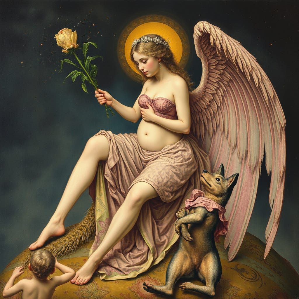 Pointillist Allegory Oil Painting in the Style of Felicien R...