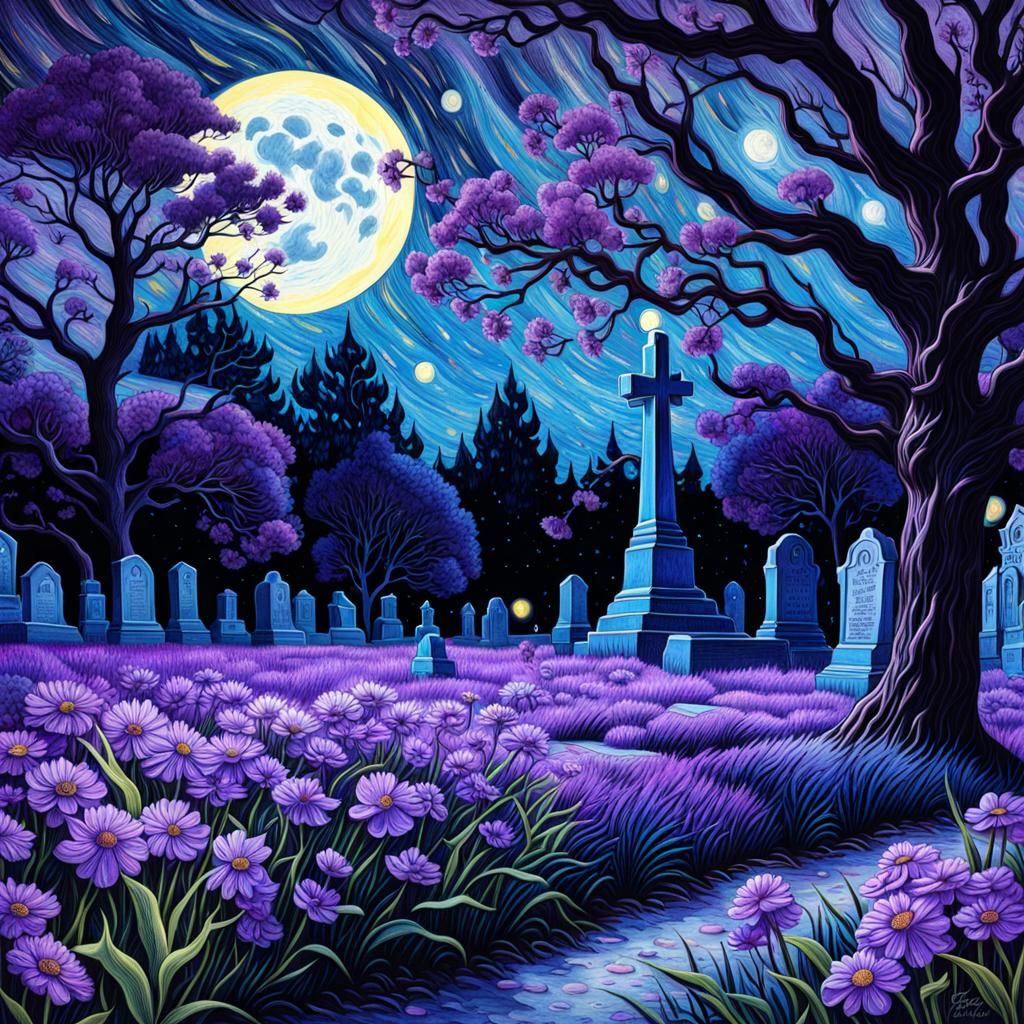 Eerie Cemetery Scene in Van Gogh Style