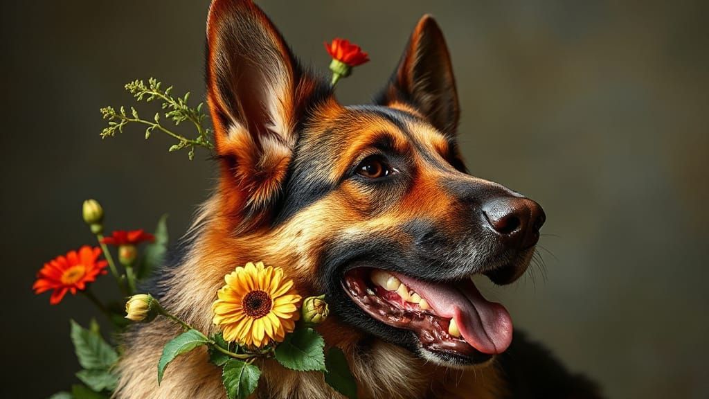 Botanical German Shepherd in Renaissance Style