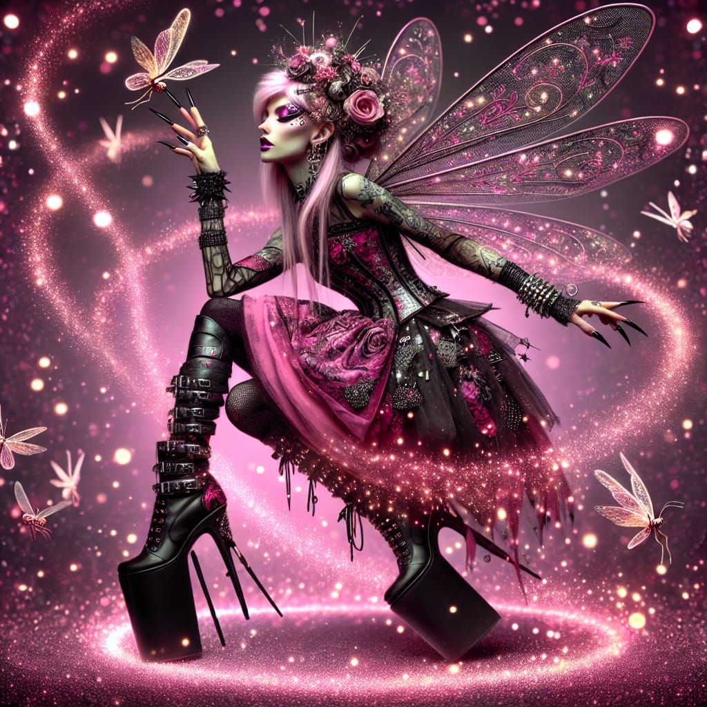 Punk Fairy with Stiletto Boots and Fireflies