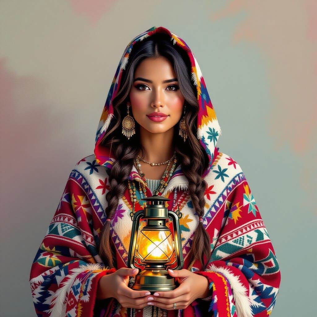 Peruvian Woman with Lanterns in Cubist Digital Art