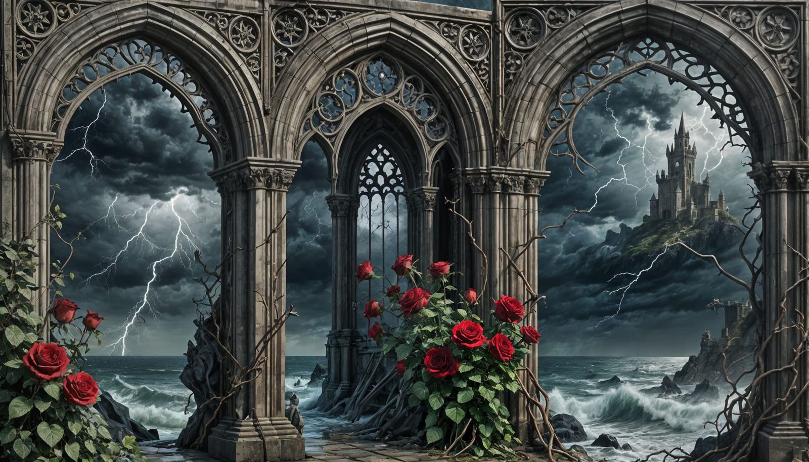 Gothic Triptych: Archway, Mirror, Lighthouse