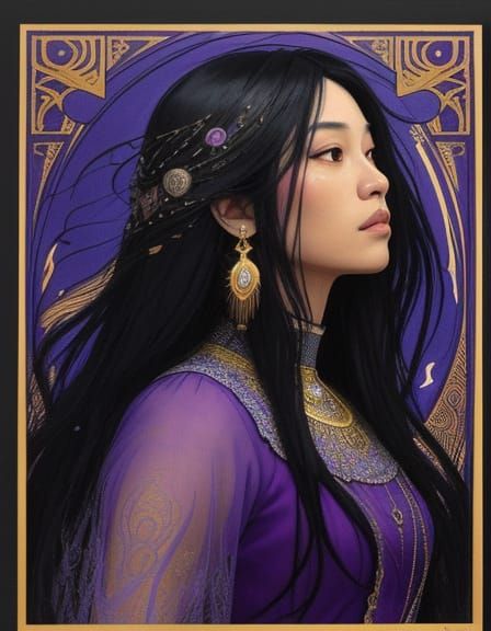 Art Nouveau Portrait of Woman with Flowing Hair