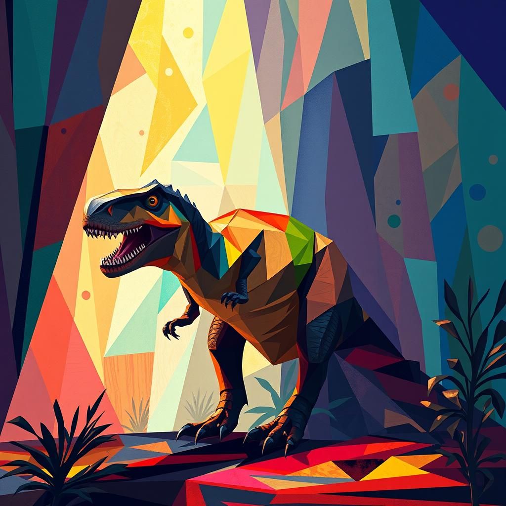 Hyperrealistic Dino in Abstract Cubist Style