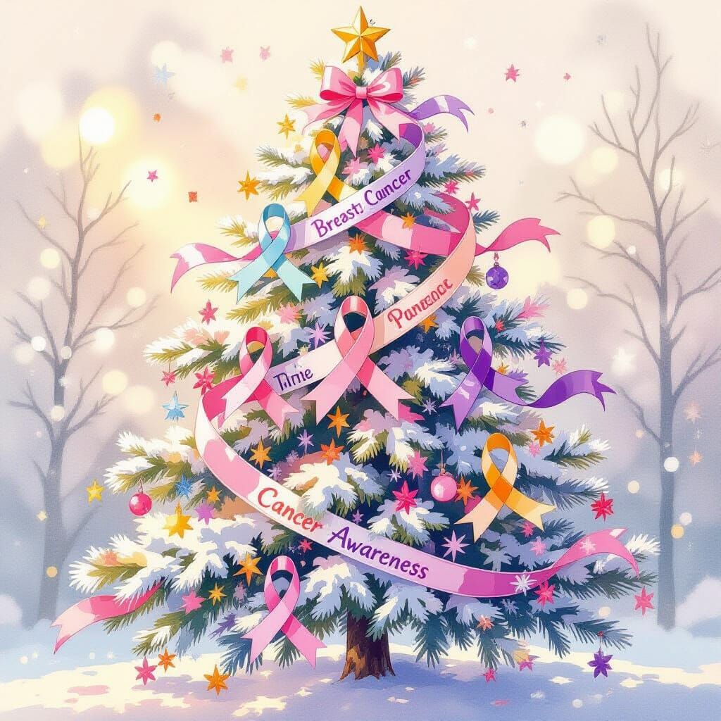 Whimsical Cancer Awareness Tree with Colorful Ribbons