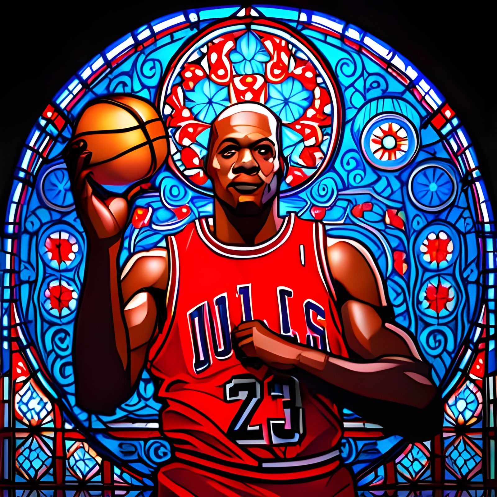 Michael Jordan Stained Glass Art Nouveau Style