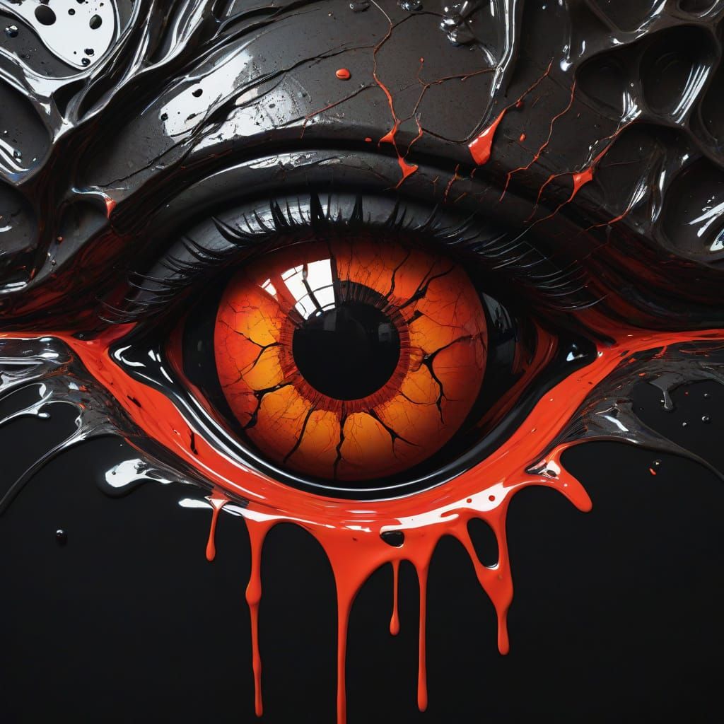 Cracked Red Eye with Yolk in Giger Style