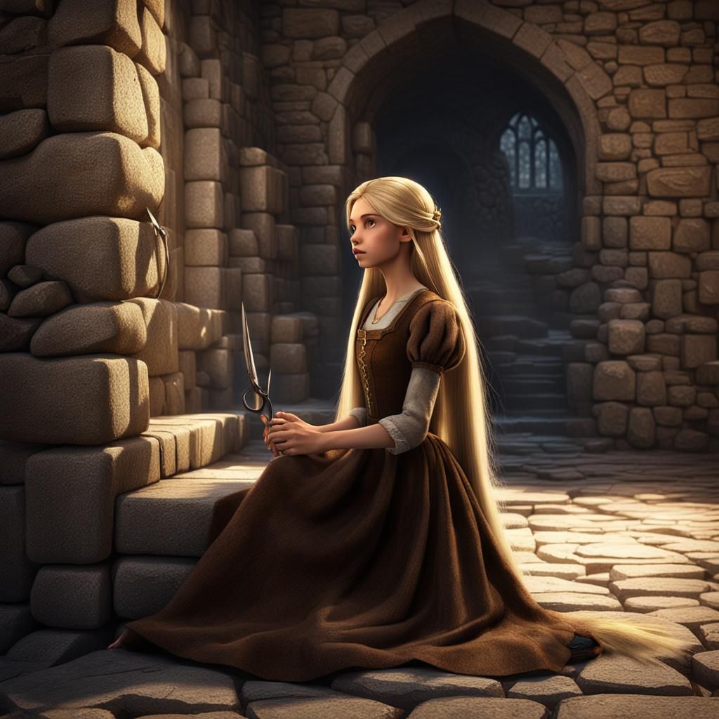 Rapunzel Contemplates Haircut in Detailed Matte Painting