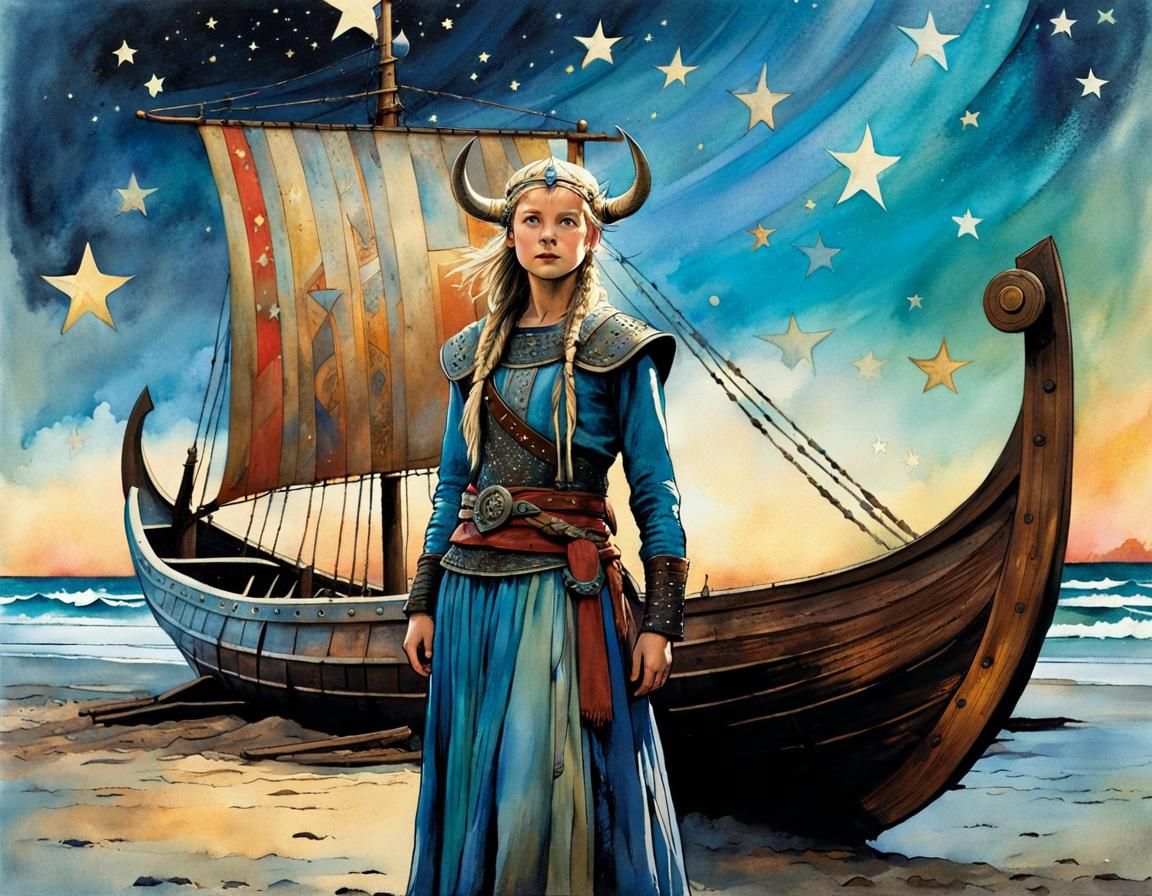 Cartoon Viking Girl with an Idea