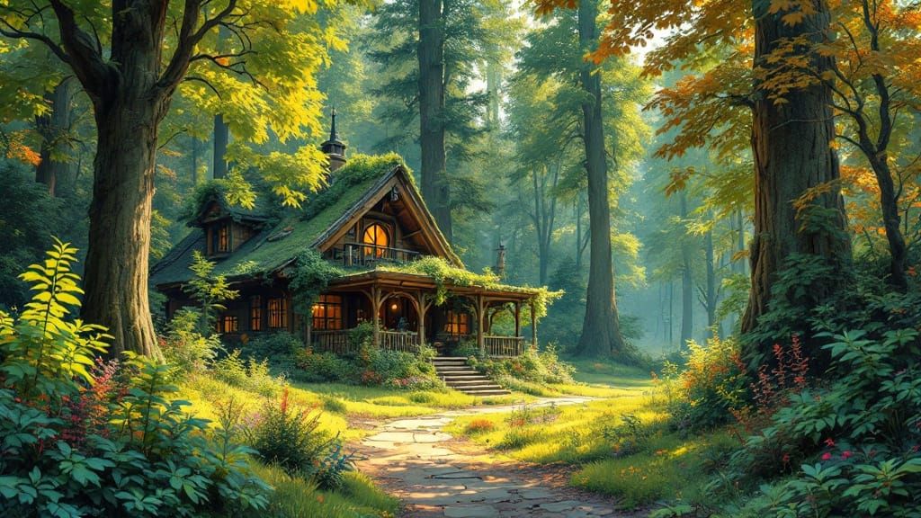 Tranquil Forest Home Inspired by Impressionism and Sci-Fi