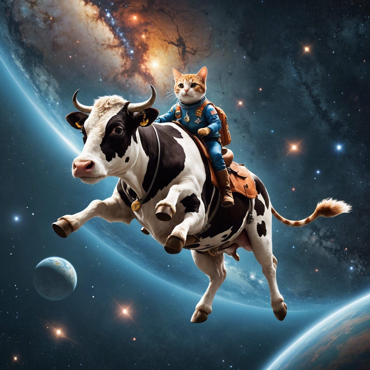 Cat Riding Cow in Space, Detailed Character Design