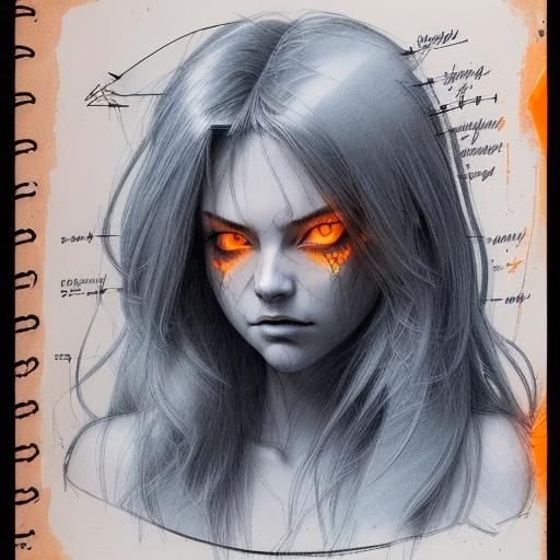 Sinister Sketch of a Beautiful Woman with Glowing Eyes