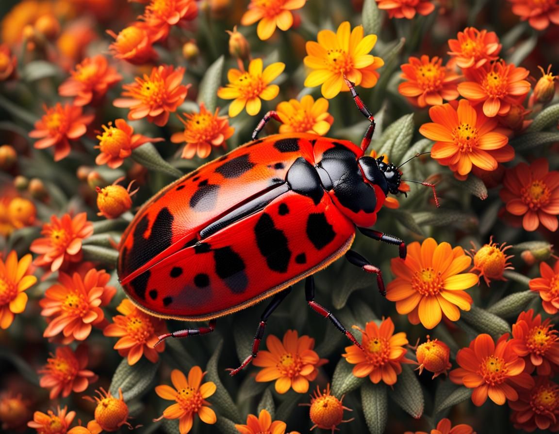 Firebug on Flower: Detailed Digital Matte Painting