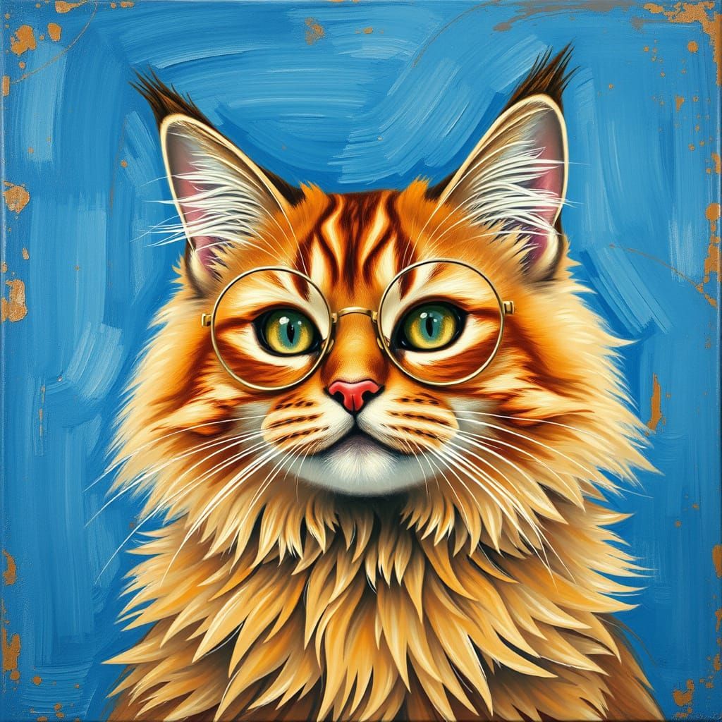 Tabby Cat with Glasses in Surrealist Style