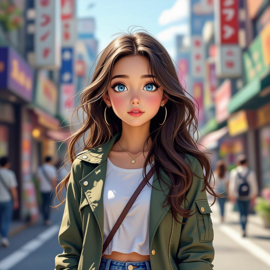 Realistic Portrait of Girl in Tokyo Street Scene