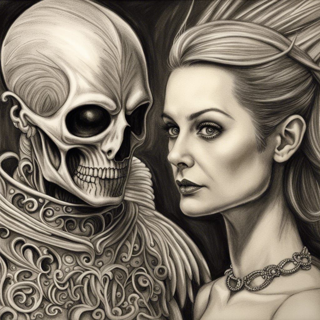 Pee Wee Herman and Angel of Death: Charcoal Drawing