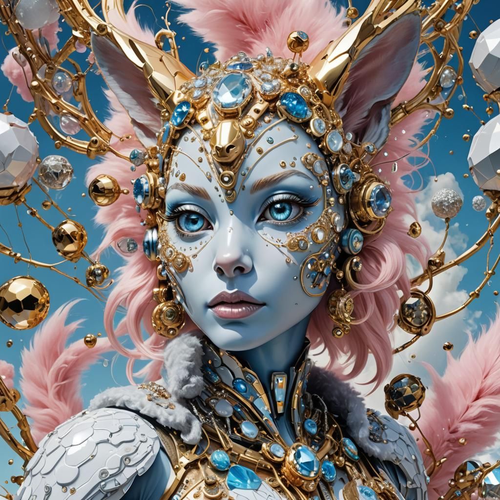 Cyberpunk Squirrel with Golden Acorn