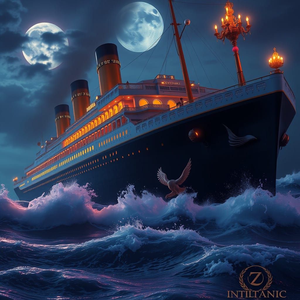 Luxuriant Titanic in a Frozen Moonlit Ocean