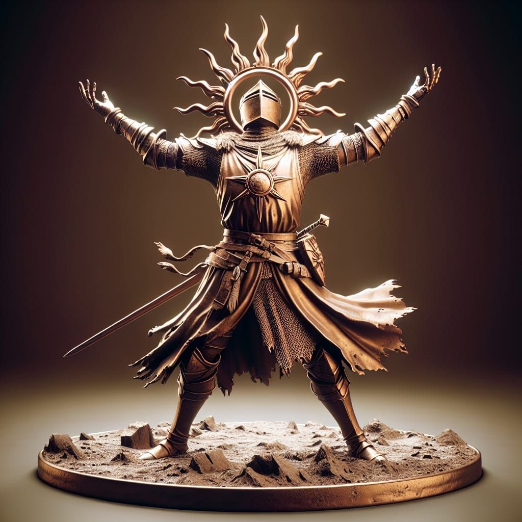 Hidetaka Miyazaki inspired - Bronze statue of knight "Solaire of Astora, warrior of sunlight".