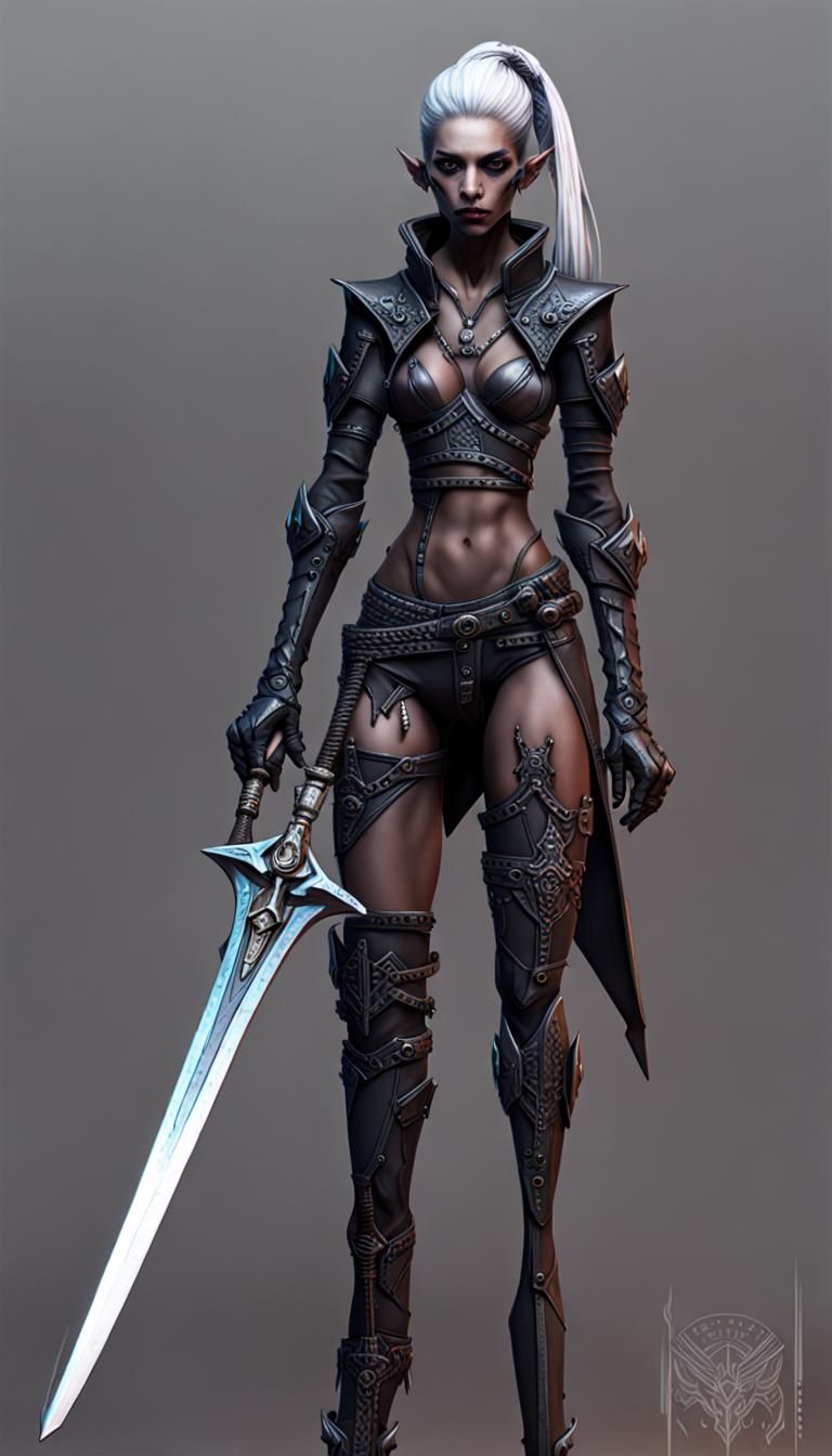 Cyberpunk Dark Elf Warrior with Sword