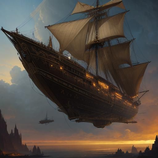 Scholarly Man with Book on Airship