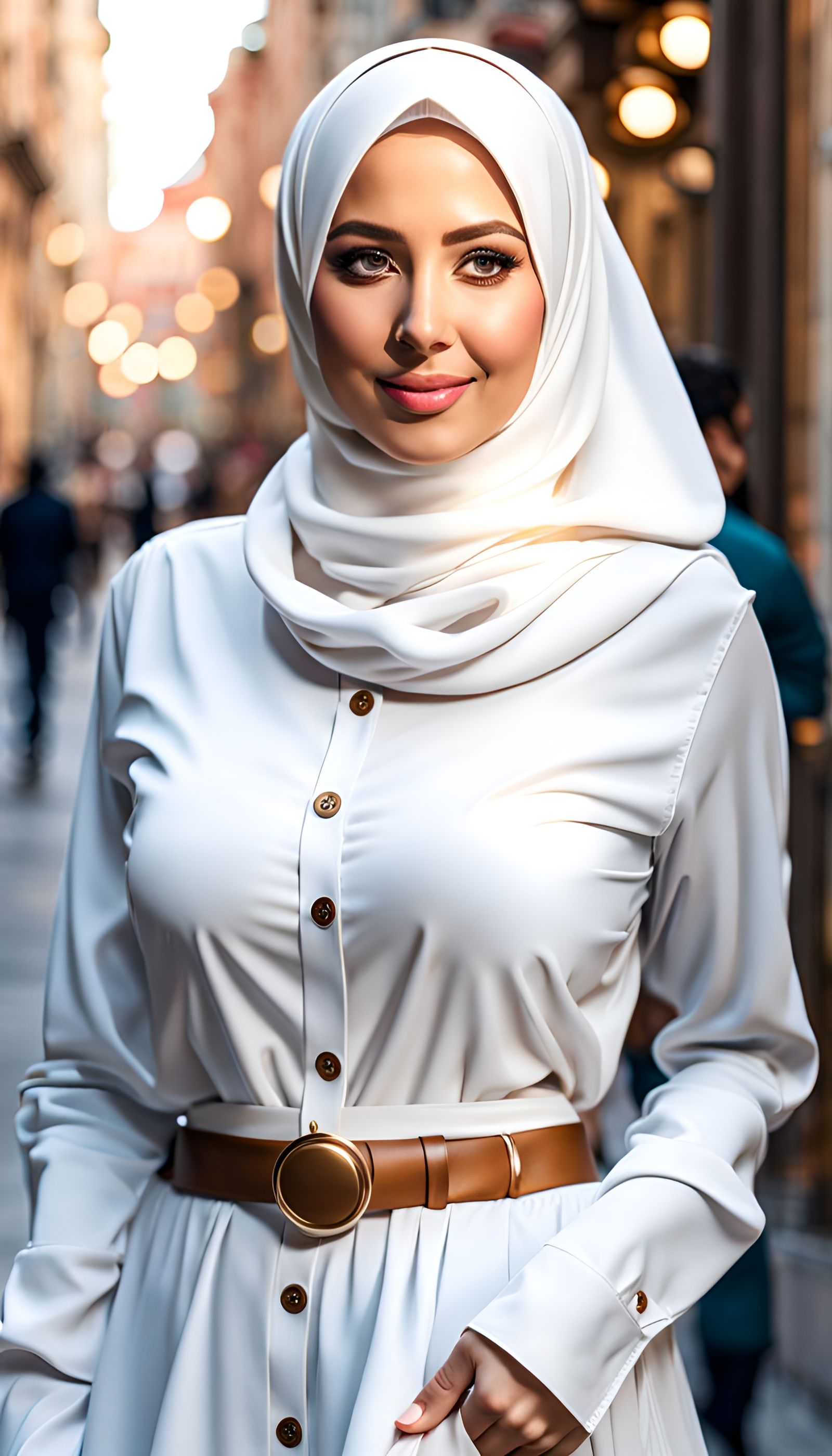 Curvy Hijabi Girl in Modern City, Hyperrealistic