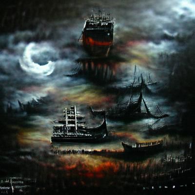 Detailed Dark Oil Painting of a Ghost Ship