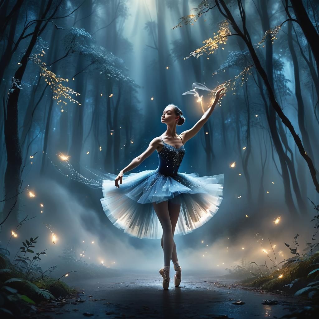 Ethereal Ballerina Dances in Enchanted Forest