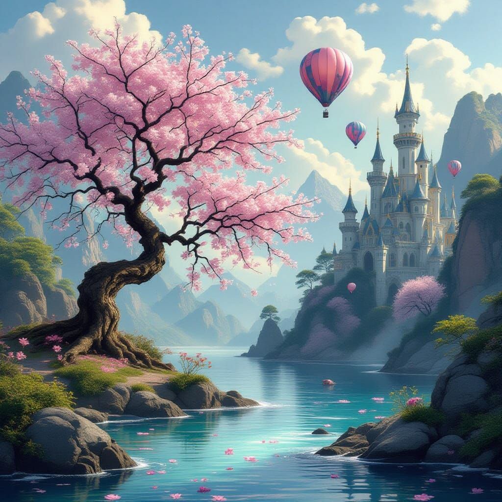 Whimsical Cherry Blossom Dreamscape in a Lavender Underwater...