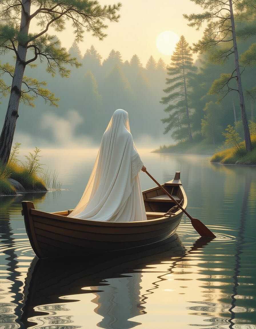 Lady on Lake in Hyper-Realistic Style