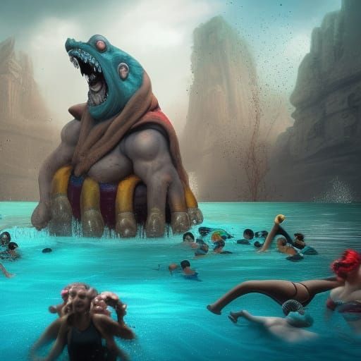 Drowning people in the Pool with the monster family