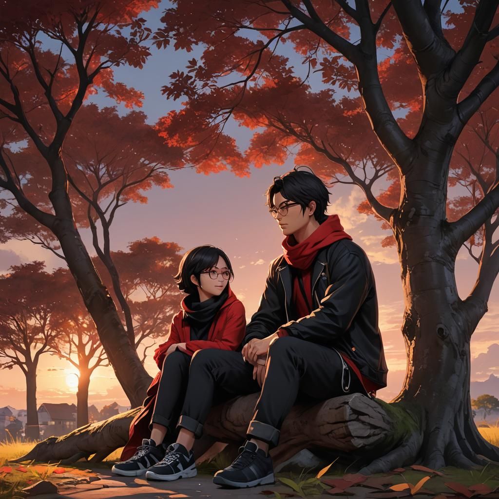 Anime Portrait of a Couple Watching Sunset