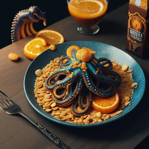 Eldritch Bites Cereal Box in Biomechanical Style