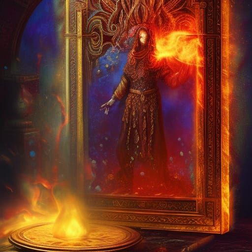 Mystical Wizard Conjures Fire and Water