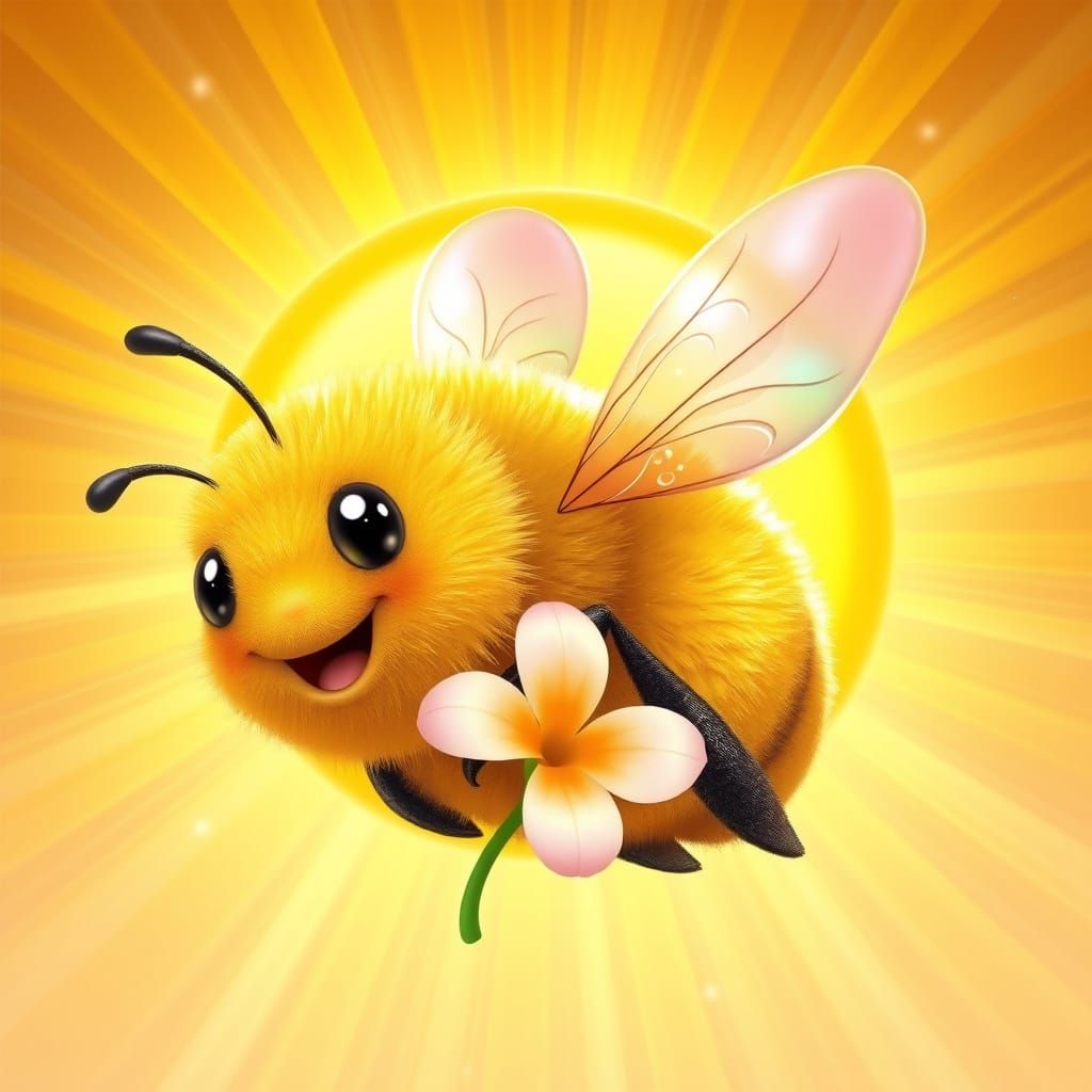 Vibrant Bee Flies Towards Radiant Sunshine