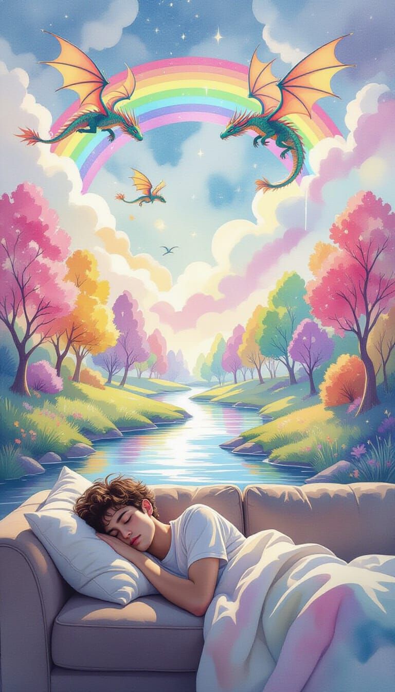 Dreamscape Fantasy Land with Rainbows and Dragons