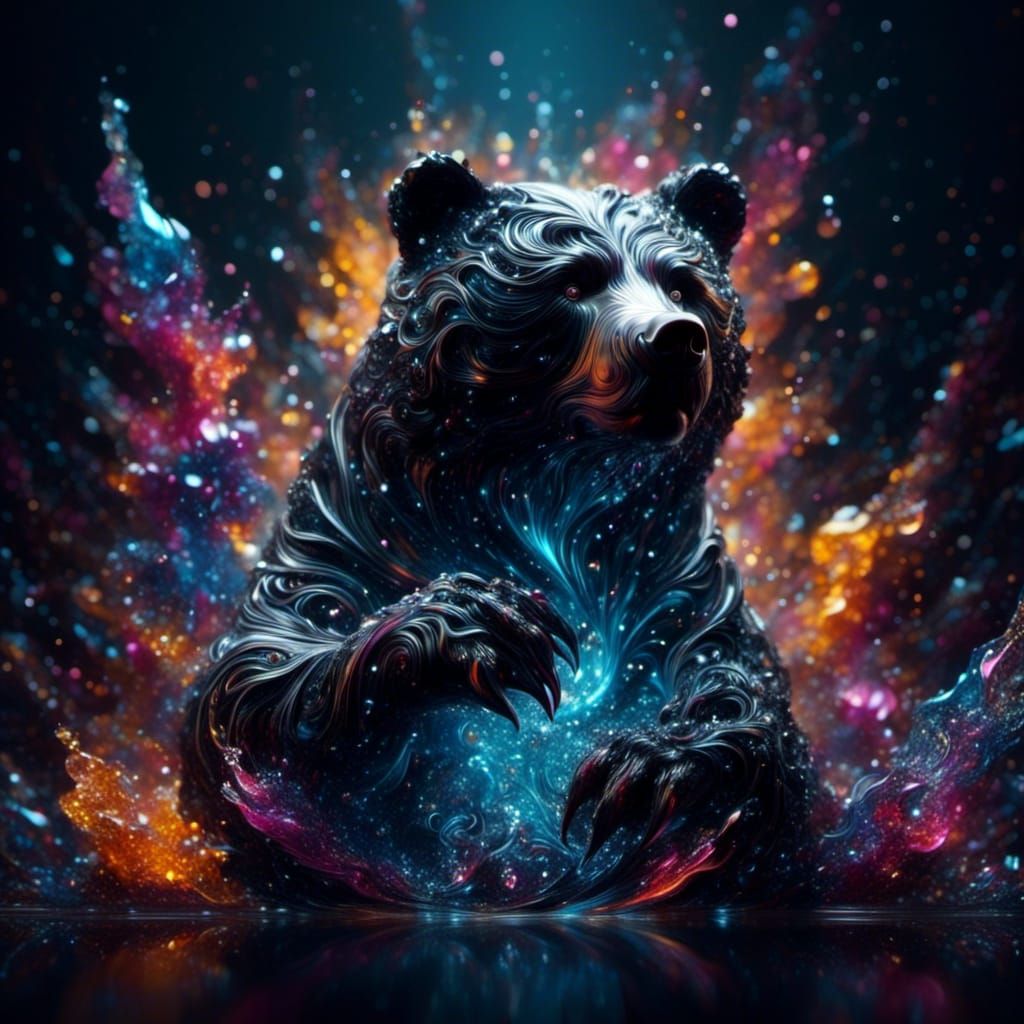Magical World Inside Crystal Bear with Dark Sparkle