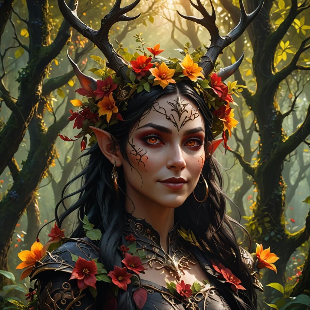 Cursed Plant Elf in Lush Forest: Fantasy Art
