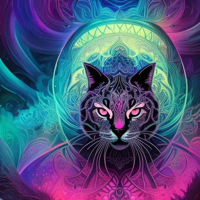 Symmetrical Galaxy Cat Portrait with Intricate Details