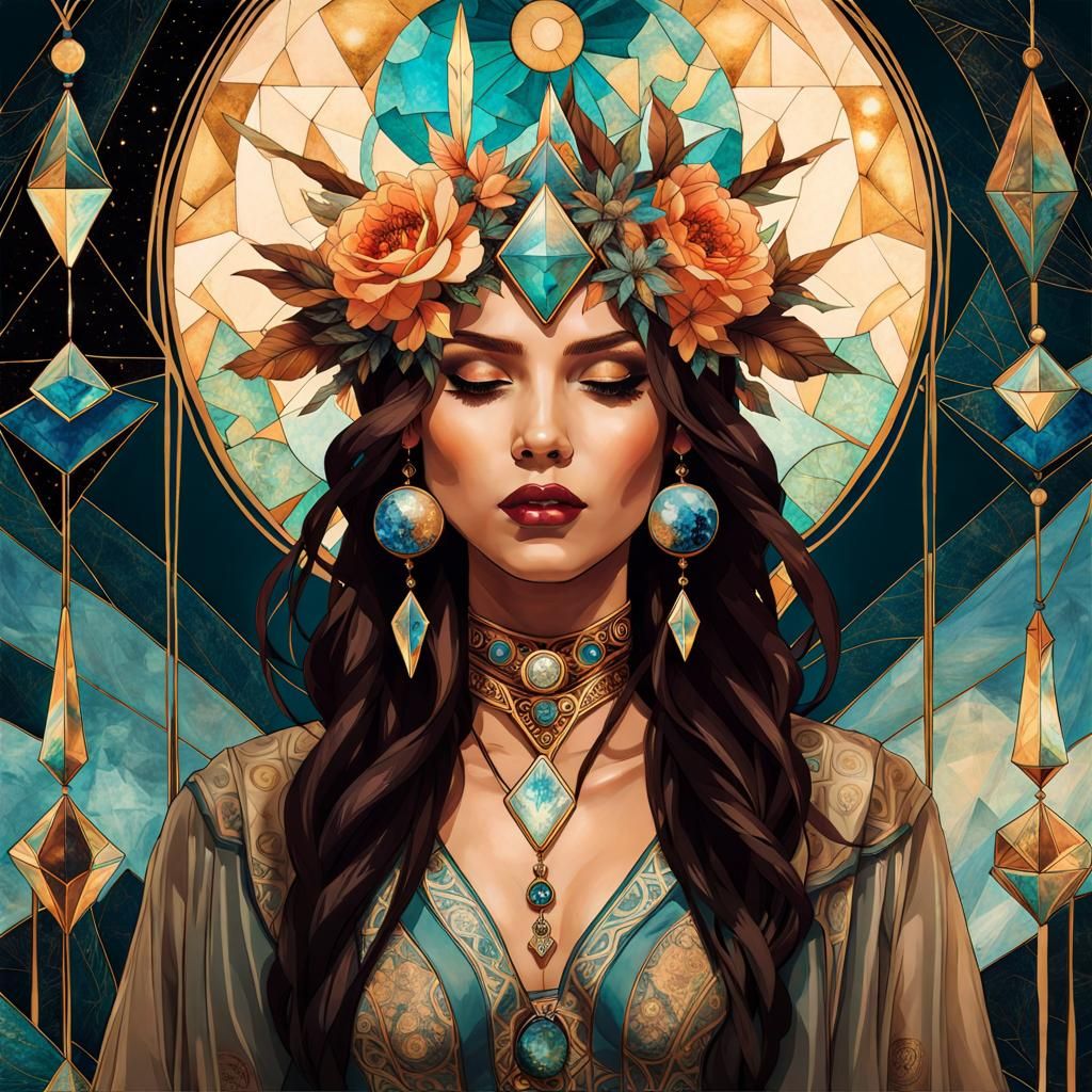 Bohemian Crystal Witch in Art Nouveau Style