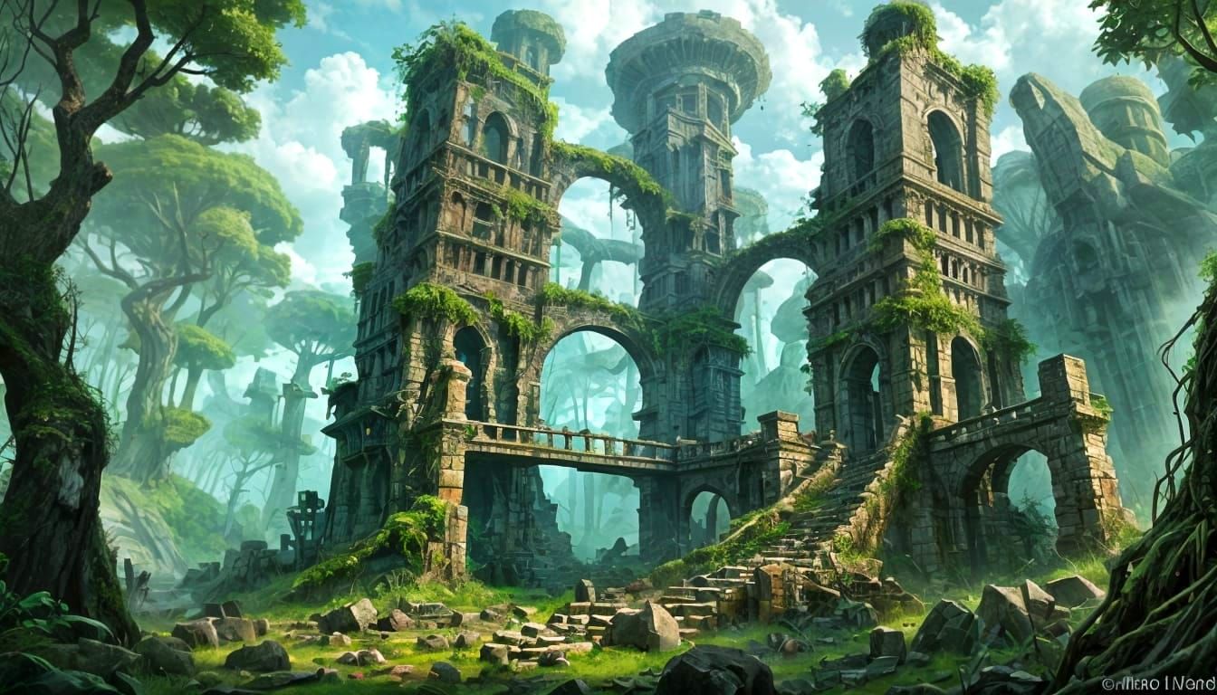 Eldritch Ruins Amidst a Primeval Forest
