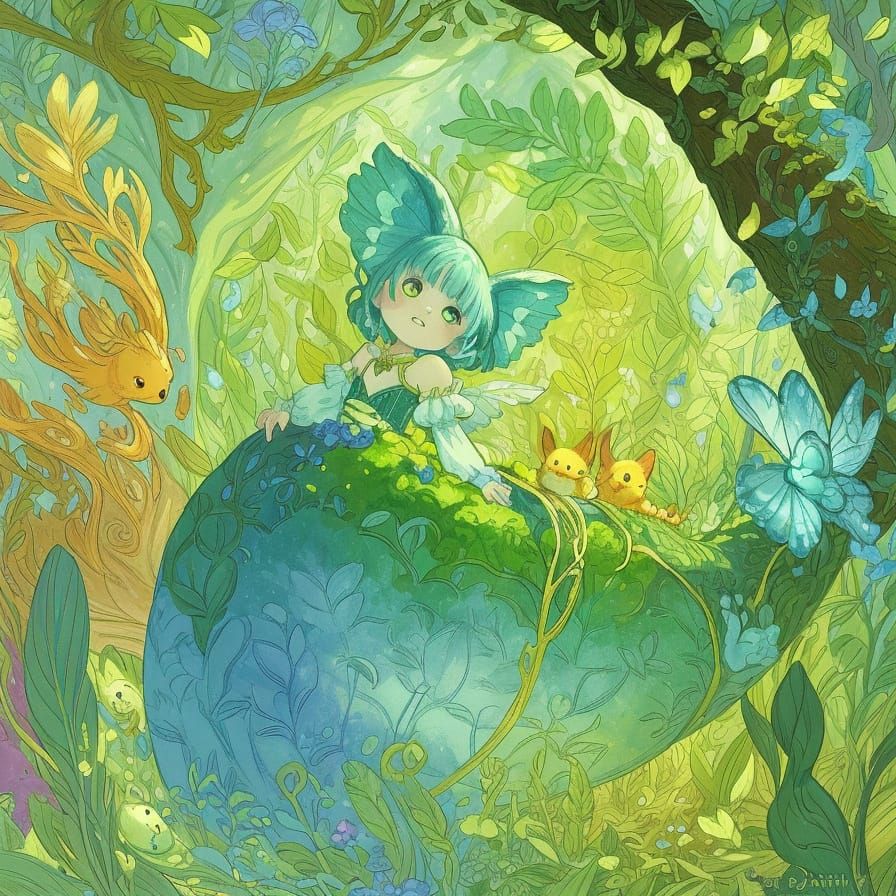 Excited Caterpillar in Whimsical Fantasy Illustration