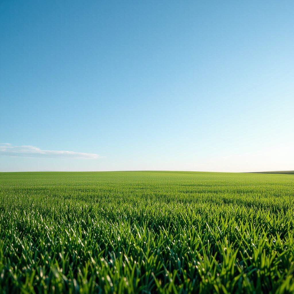 Endless Mown Grass Field Under Blue Sky - Hyperrealistic Pho...